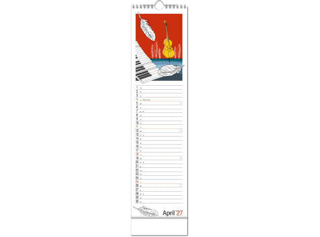 Kalender "Hyggelig" im Format 13 x 52,5 cm, mit Wire-O Bindung und verlängerter Rückwand