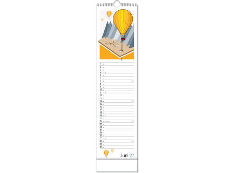 Kalender "Hyggelig" im Format 13 x 52,5 cm, mit Wire-O Bindung und verlängerter Rückwand