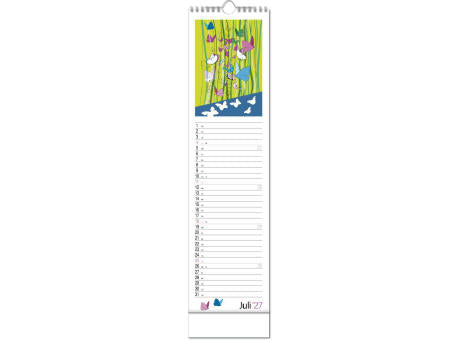 Kalender "Hyggelig" im Format 13 x 52,5 cm, mit Wire-O Bindung und verlängerter Rückwand