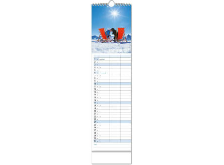 Kalender "Auszeit" im Format 13 x 52,5 cm, mit Wire-O Bindung und verlängerter Rückwand