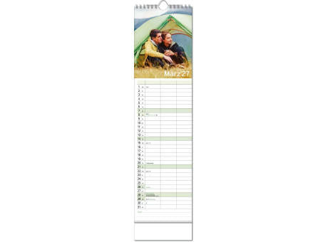 Kalender "Auszeit" im Format 13 x 52,5 cm, mit Wire-O Bindung und verlängerter Rückwand