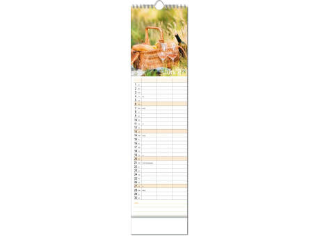 Kalender "Auszeit" im Format 13 x 52,5 cm, mit Wire-O Bindung und verlängerter Rückwand