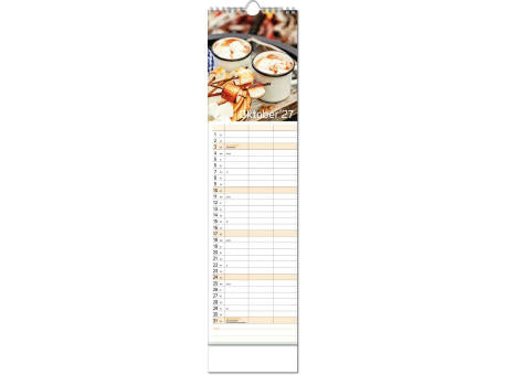 Kalender "Auszeit" im Format 13 x 52,5 cm, mit Wire-O Bindung und verlängerter Rückwand