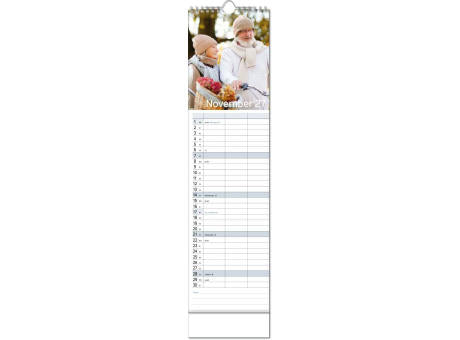 Kalender "Auszeit" im Format 13 x 52,5 cm, mit Wire-O Bindung und verlängerter Rückwand