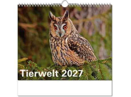 Kalender "Tierwelt" im Format 30 x 29 cm, mit Wire-O-Bindung und verlängerter Rückwand