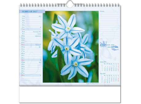 Kalender "Blütenwelt" im Format 30 x 29 cm, mit Wire-O-Bindung und verlängerter Rückwand