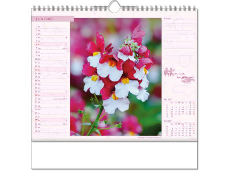 Kalender "Blütenwelt" im Format 30 x 29 cm, mit Wire-O-Bindung und verlängerter Rückwand