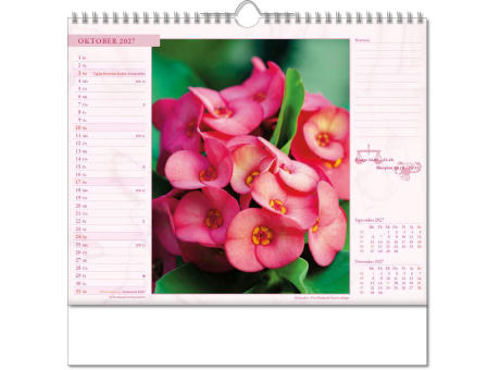 Kalender "Blütenwelt" im Format 30 x 29 cm, mit Wire-O-Bindung und verlängerter Rückwand