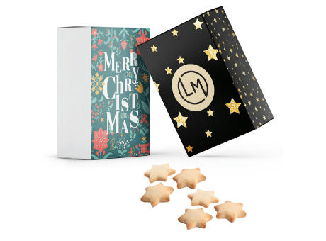 BUTTERKEKSSTERNE IN EDLER GESCHENKBOX (Kartonage bedruckt)