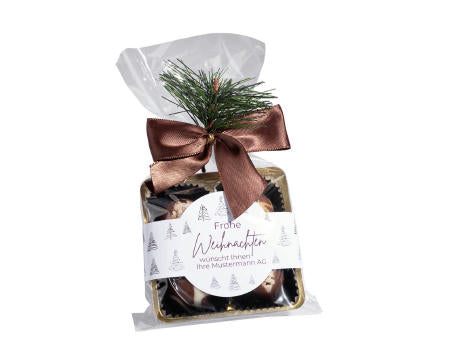 4 PREMIUM-PRALINEN IN TÜTE MIT SCHLEIFE UND WEIHNACHTSAST