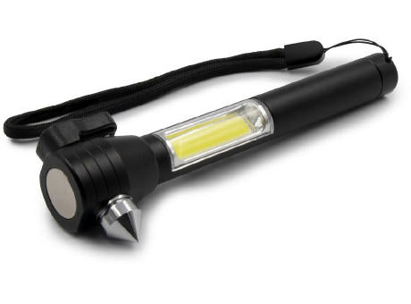 Sicherheitstaschenlampe 1 LED COB Notfalllampe, Gurtschneider, Sicherheitshammer | Flint