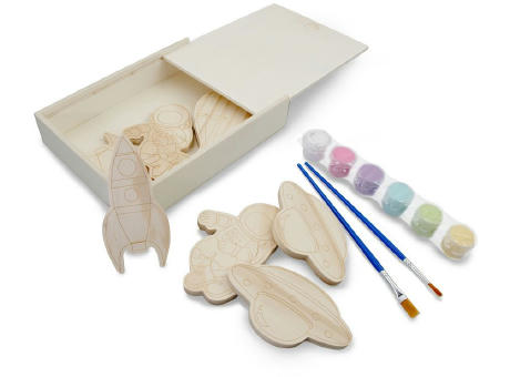 Set aus Holzmalblöcken, Malfarben und 2 Pinseln | Priya
