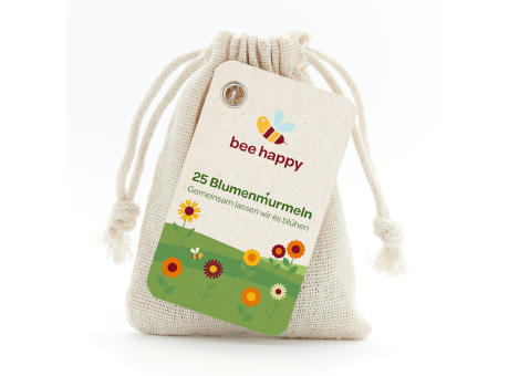 25 bunte Blumenmurmeln im Stoffbeutel