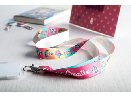 Polyester Lanyard mit Metall-Karabiner und einseitiger Sublimationsdruck.  Subyard Zero