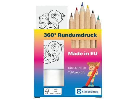 Buntstifte, Buntstifte-Memo Set, inkl. 4c Rundumdruck, mit 6 Bunstiften