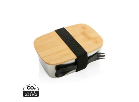 Stainless Steel Lunchbox mit Bambus-Deckel und Göffel