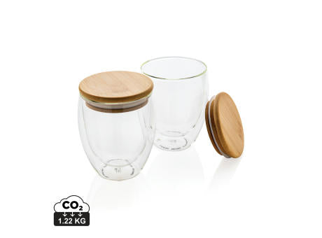 2-tlg Set Borosilikatgläser mit Bambusdeckel 250ml