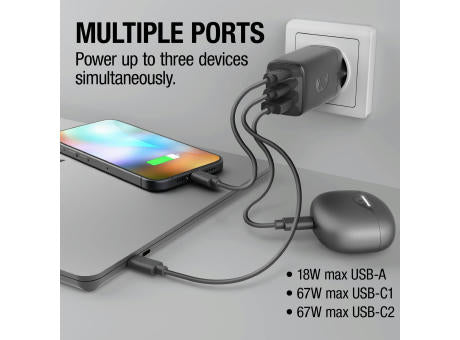 Fresh 'n Rebel 67W Laptop-Ladegerät GaN USB-C und USB-A