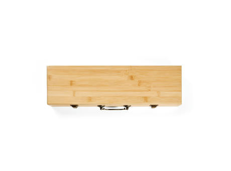 Turner Barbecue-Set aus Bambus. Mit Etui, Zange, Gabel und Spatel