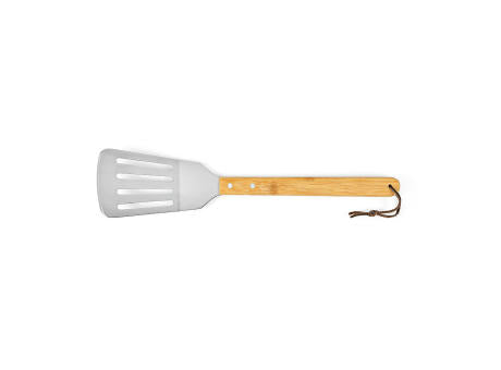 Turner Barbecue-Set aus Bambus. Mit Etui, Zange, Gabel und Spatel