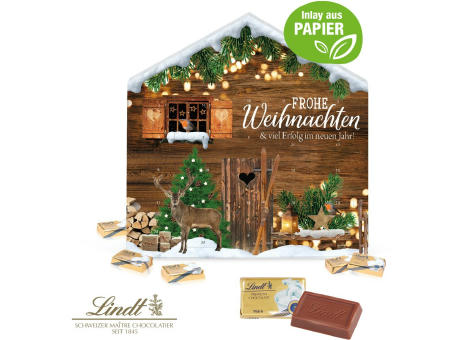 Adventskalender Weihnachtshaus "Exklusiv" mit Lindt Schokolade, Inlay aus Papier