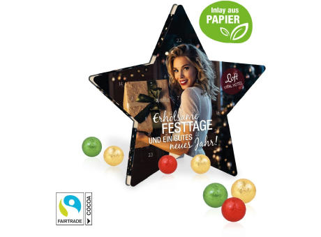Adventskalender "Stern" mit Fairtrade® Schokolade, Inlay aus Papier