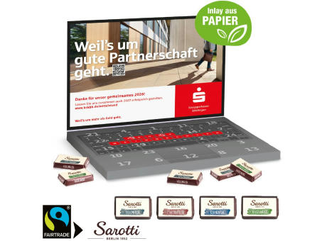 Adventskalender "Laptop" mit Sarotti Fairtrade® Schokolade, Inlay aus Papier