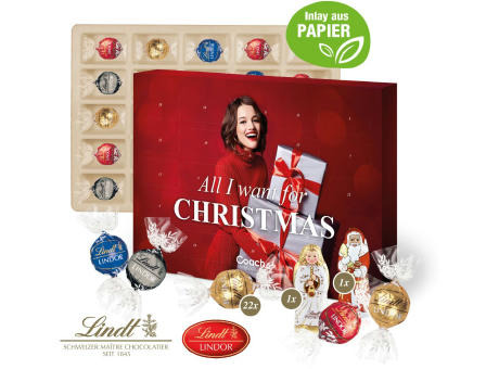 Adventskalender Lindt Lindor mit Santa & Engel, Inlay aus Papier