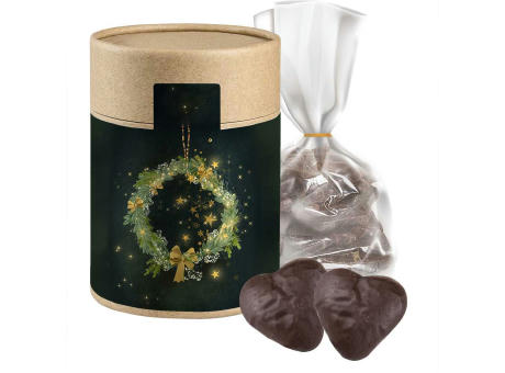 Lebkuchen Schokoherzen gefüllt, ca. 100g, Beutel in Kraftpapierdose Maxi