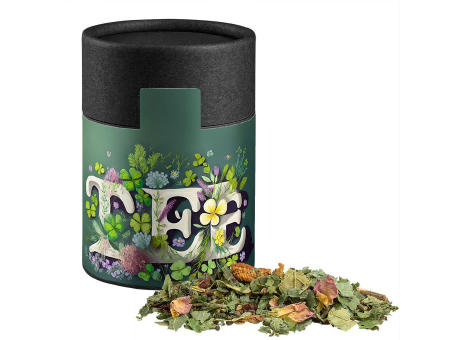 Kräutertee Glücksgefühle, ca. 40g, Kraftpapierdose Midi schwarz