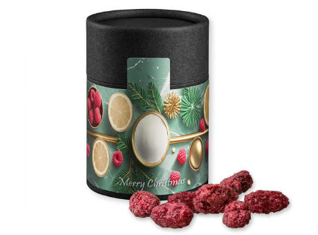 Gebrannte Mandeln Himbeere, ca. 80g, Kraftpapierdose Midi schwarz