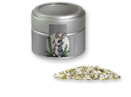 Gewürzmischung Rosmarin-Salz, ca. 75g, Metalldose Mini mit Sichtfenster silber