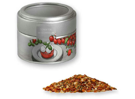 Gewürzmischung Tomate-Mozzarella, ca. 40g, Metalldose Mini mit Sichtfenster silber