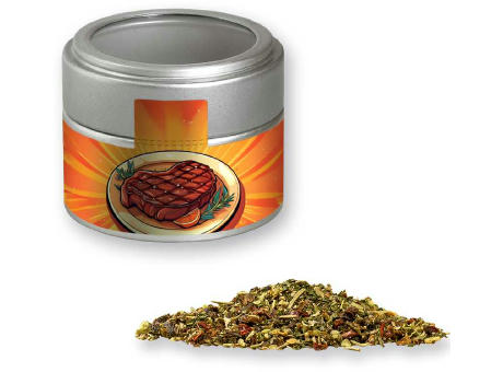 Gewürzmischung Steakgewürz, ca. 60g, Metalldose Mini mit Sichtfenster silber