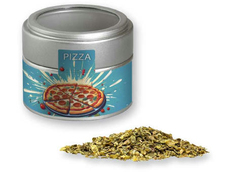Gewürzmischung Pizza-Kräuter, ca. 16g, Metalldose Mini mit Sichtfenster silber