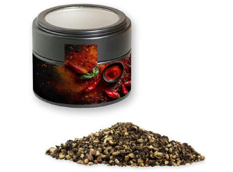 Pfeffer geschrotet, ca. 55g, Metalldose Mini mit Sichtfenster schwarz