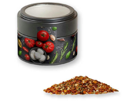 Gewürzmischung Tomate-Mozzarella, ca. 40g, Metalldose Mini mit Sichtfenster schwarz