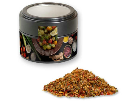 Gewürzmischung Mediterraner Veggie Mix, ca. 40g, Metalldose Mini mit Sichtfenster schwarz