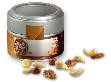 NusskernMix, ca. 60g, Metalldose Mini mit Sichtfenster silber