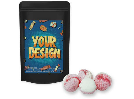 Erdbeer-Joghurt Bonbons, ca. 80g, Standbeutel Midi schwarz