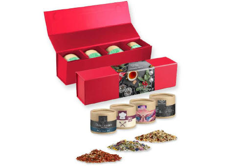 verschiedene Gewürzmischungen (Kategorie 1), ca. 120-300g, Geschenk-Set Premium rot mit Magnetverschluss und 4 Kraftpapierdosen Mini