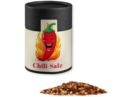 Gewürzmischung Chili-Salz, ca. 55g, Kraftpapierdose Midi schwarz