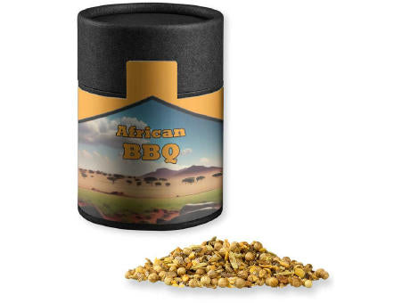 Gewürzmischung African BBQ, ca. 75g, Kraftpapierdose Midi schwarz