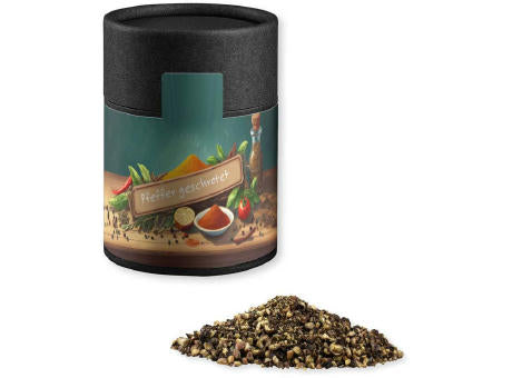Pfeffer geschrotet, ca. 65g, Kraftpapierdose Midi schwarz