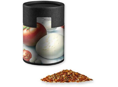 Gewürzmischung Tomate-Mozzarella, ca. 50g, Kraftpapierdose Midi schwarz