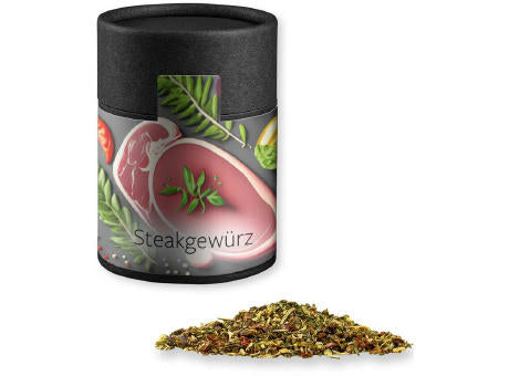 Gewürzmischung Steakgewürz, ca. 75g, Kraftpapierdose Midi schwarz