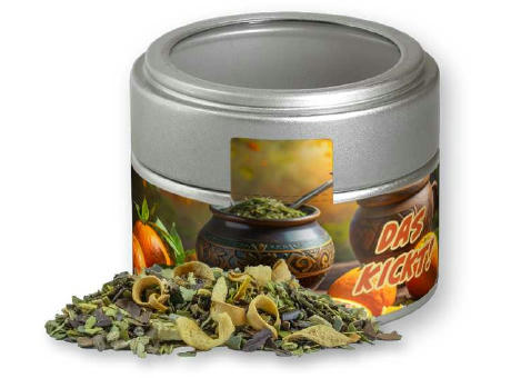 Matetee Orange, ca. 19g, Metalldose Mini mit Sichtfenster silber