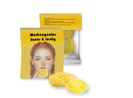 Zitronenbonbons mit Vitamin D, ca. 17g, Express Midi-Tüte mit Werbereiter