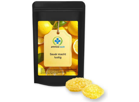 Zitronenbonbons mit Vitamin D, ca. 80g, Standbeutel Midi schwarz