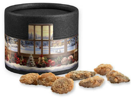 Feuergebrannte Mandeln ohne Zuckerzusatz, ca. 40g, Kraftpapierdose Mini schwarz